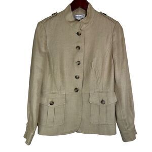 Lena Gabrielle Womens Tan Linen Tweed Preppy Blazer Jacket Size 4 Modern Career